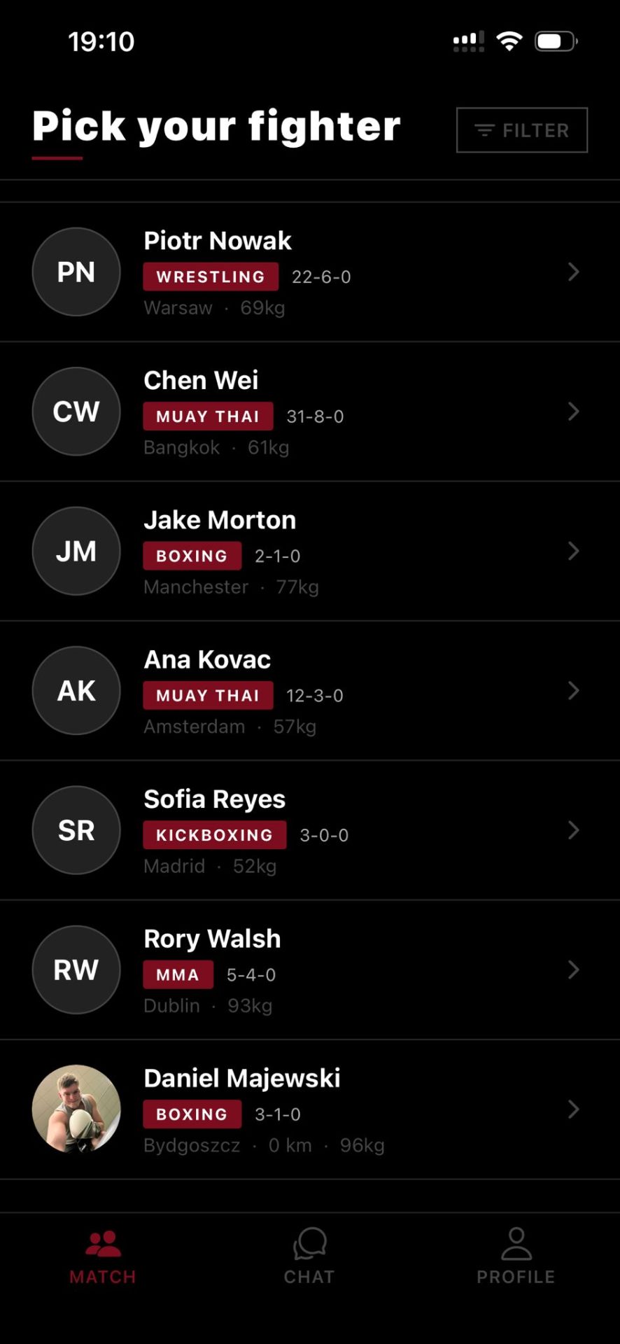 Browse nearby fighters